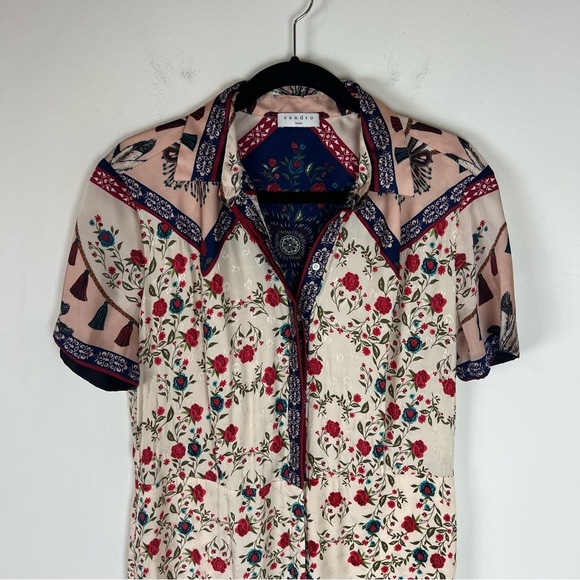 SANDRO Delfine printed twill and jacquard wide-leg jumpsuit Size 40 US 8 - Picture 4 of 10